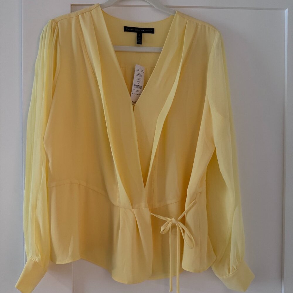 White House Black Market Yellow Wrap Blouse – NWT – Size M